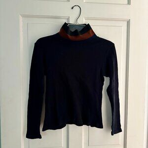 Donni Mock Neck Crop Medium Black Waffle Muticolor